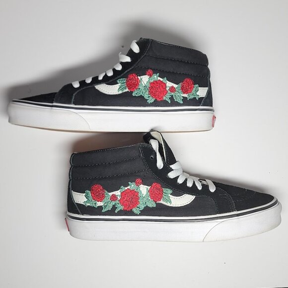 Vans Sk8-Hi Rose Embroidery Black/White Women's 7 Men's 5.5 - Picture 5 of 10